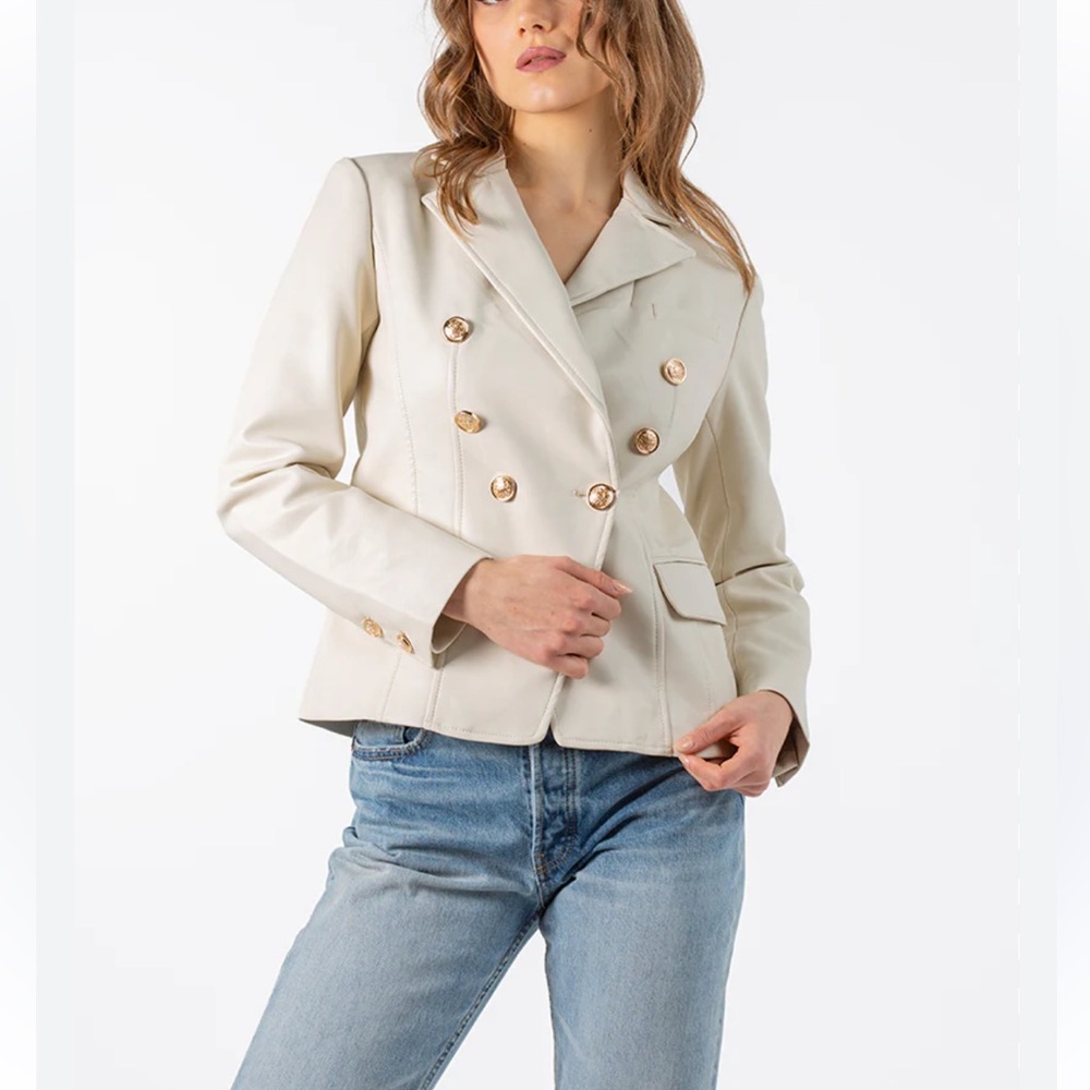 Anthropologie Cream and Gold Blazer with Notched Lapels